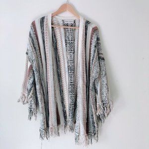 Knox Rose Open Front Fringe Striped Cardigan Sweater Size XXL Cream Gold